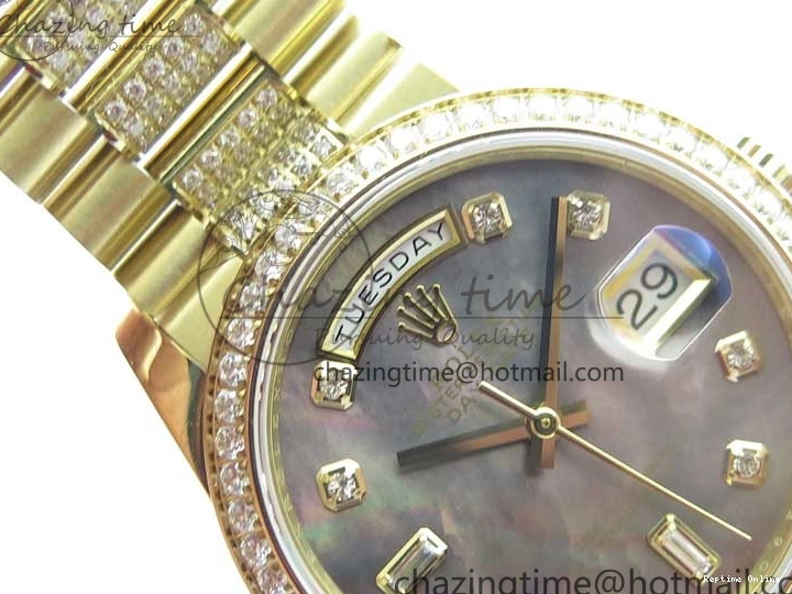 0503 Day-Date 36mm 128235 YG Crystal BP Best Edition Gray MOP Crystal Marker Dial on YG President Bracelet A MultiPurpose 2675